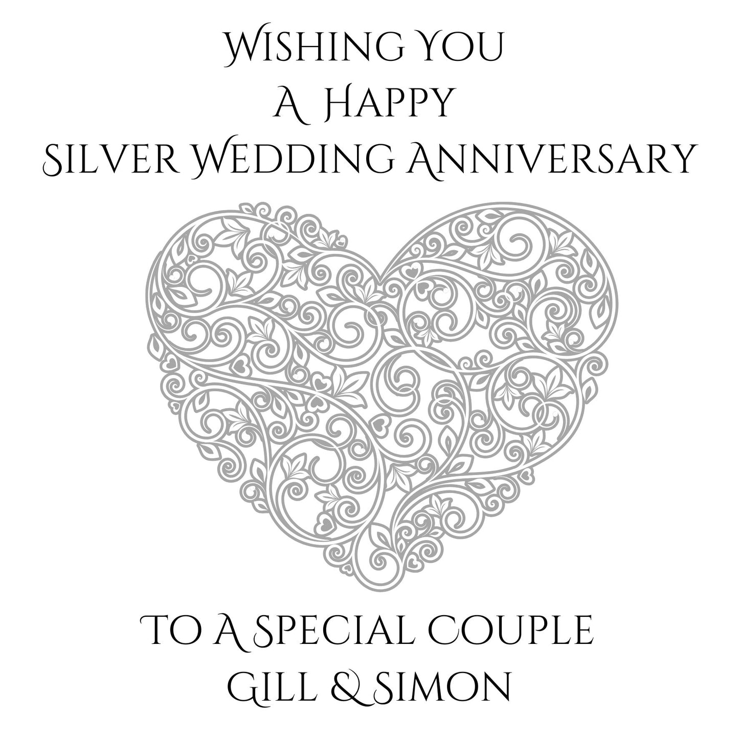 Personalised Silver Wedding Anniversary Card Customised With Name And Title Mum And Dad Auntie and Uncle Sister and Brother In Law