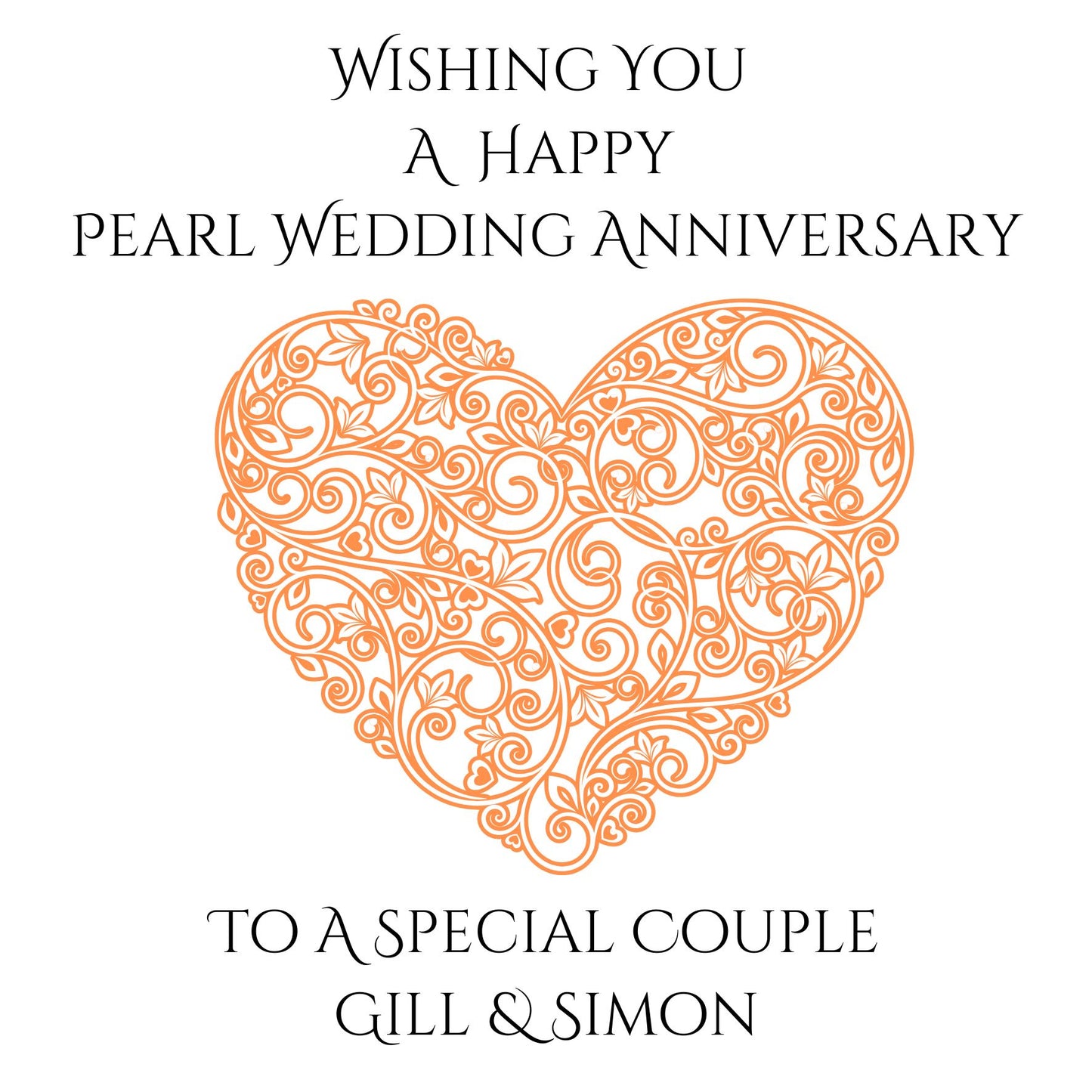 Personalised Pearl Wedding Anniversary Card Customised With Name And Title