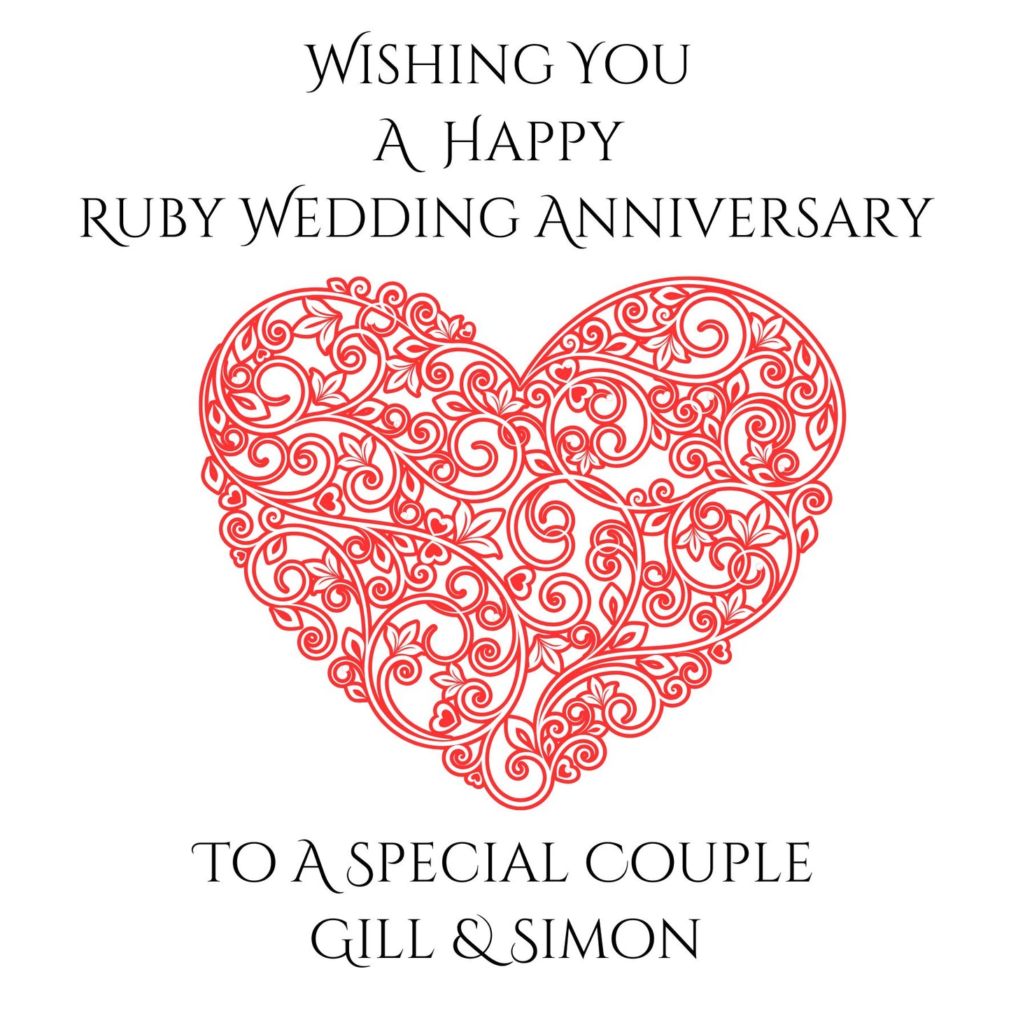 Personalised Ruby Wedding Anniversary Card Customised With Name Mum and Dad Auntie and Uncle 40th Anniversary Special Couple