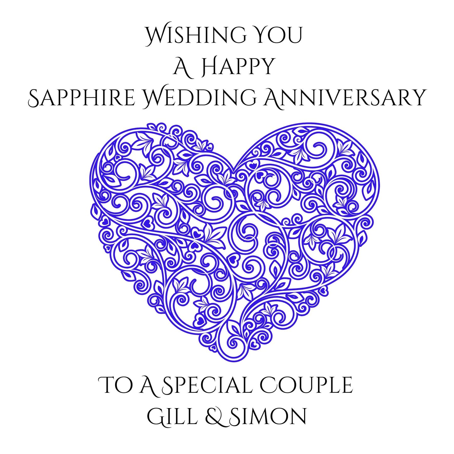 Personalised Sapphire Wedding Anniversary Card Customised With Name And Title