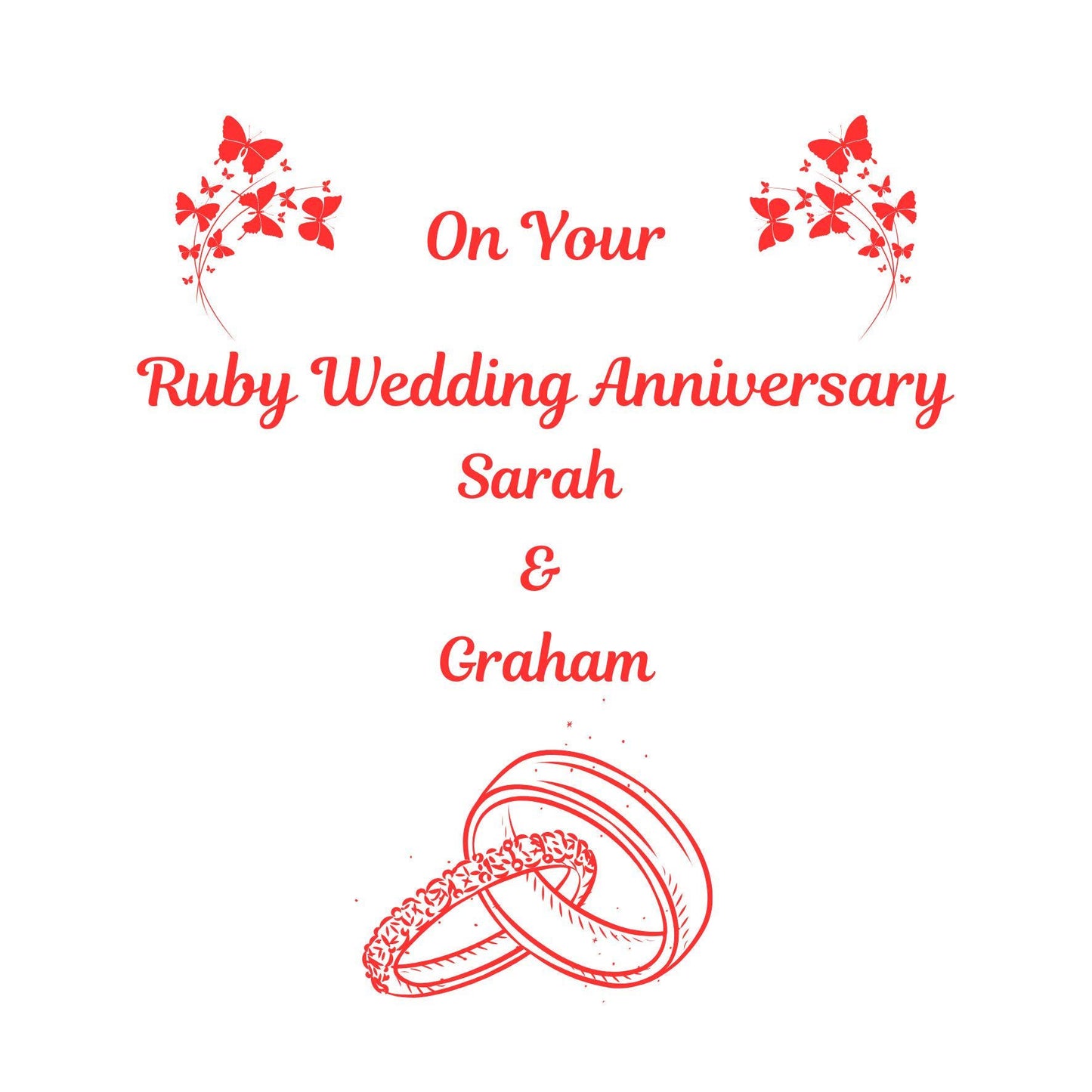 Personalised Ruby Wedding Anniversary Card Customised With Name And Title ' On Your Ruby Wedding Anniversary' Ruby Anniversary Card