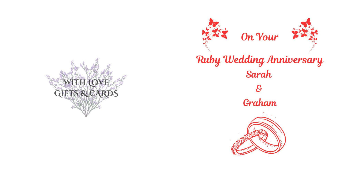 Personalised Ruby Wedding Anniversary Card Customised With Name And Title ' On Your Ruby Wedding Anniversary' Ruby Anniversary Card
