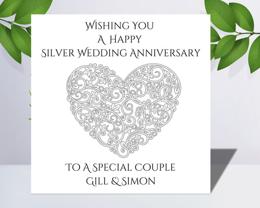 Personalised Silver Wedding Anniversary Card Customised With Name And Title  Mum And Dad  Auntie and Uncle  Sister and Brother In Law