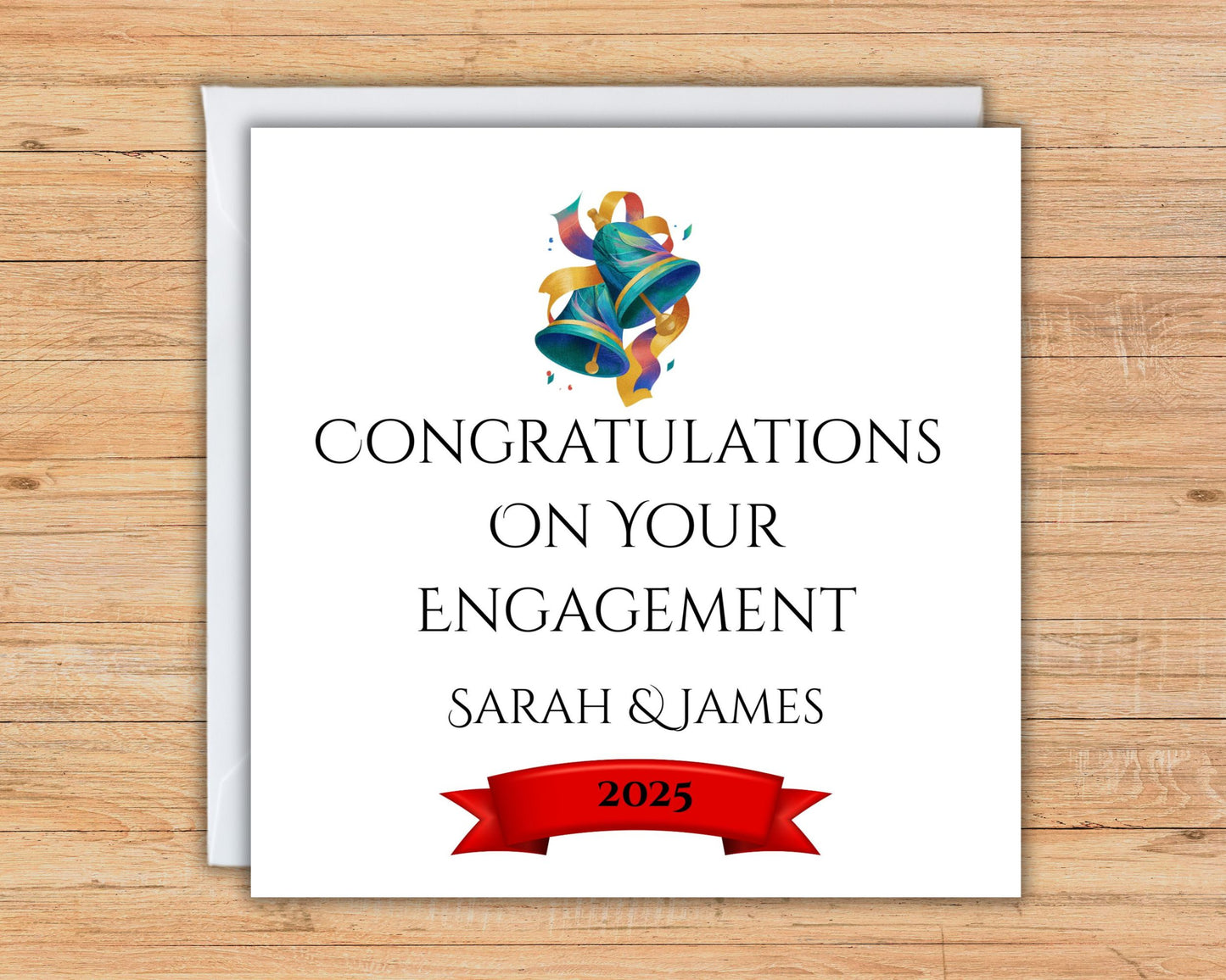 Personalised Engagement Card, Customisable, Wedding Bells Engagement Card