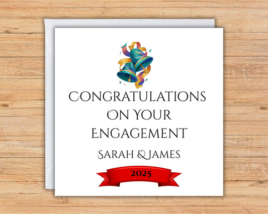 Personalised Engagement Card, Customisable, Wedding Bells Engagement Card