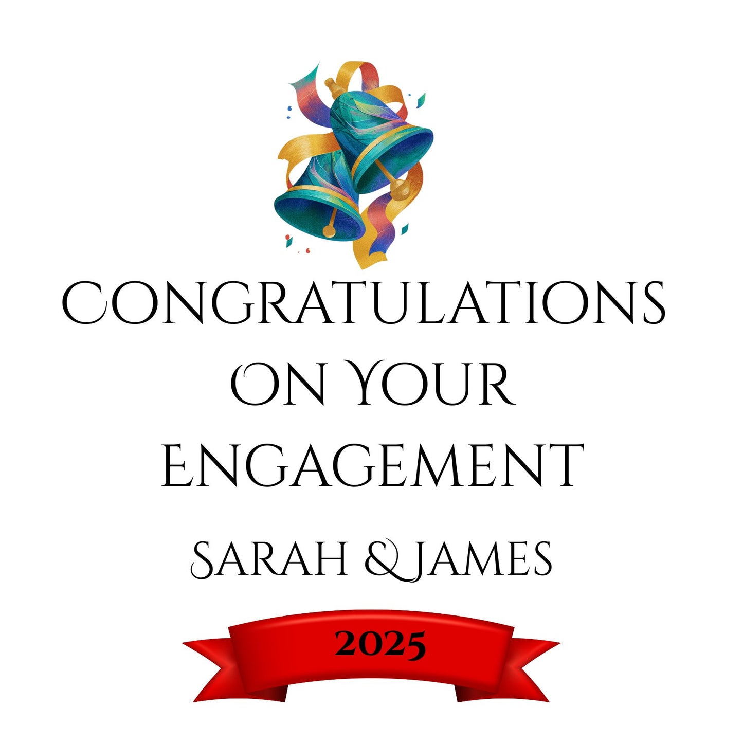 Personalised Engagement Card, Customisable, Wedding Bells Engagement Card