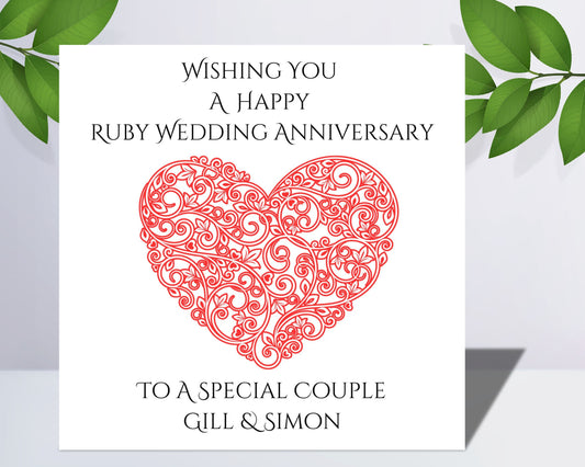 Personalised Ruby Wedding Anniversary Card Customised With Name   Mum and Dad    Auntie and Uncle   40th Anniversary  Special Couple