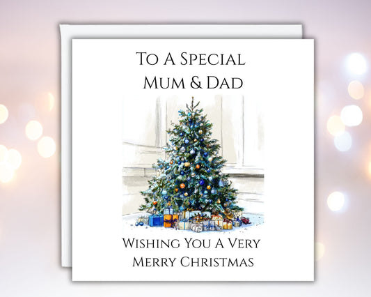 Personalised Grandma and Grandad Christmas Card Mum and Dad Auntie and Uncle Christmas Card With Christmas Tree Design