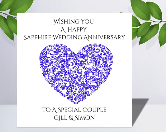 Personalised Sapphire Wedding Anniversary Card Customised With Name And Title