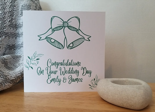 Personalised Wedding Card 'Congratulations On Your Wedding Day' With Wedding Bells Design