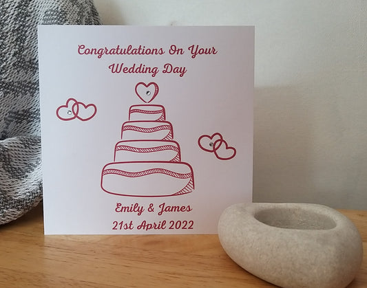 Personalised Wedding Card 'Congratulations On Your Wedding Day' With Wedding Cake Design