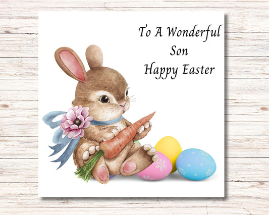 Personalised Son Easter Card  Daughter Easter Card With Easter Bunny Design 14 cm x 14 cm Granddaughter  Grandson Niece Nephew Easter Card