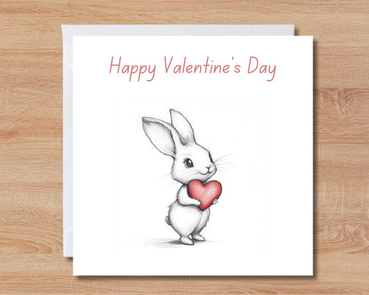 Valentines Day Card  Happy Valentines Day Cute Rabbit and Heart  Design   General Valentines Day Card  Card Size 14 cm x 14 cm
