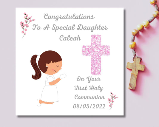 Personalised Daughter Communion Card Niece Communion Card Granddaughter First Holy Communion Card First Communion Card Card Size 14 x 14 cm
