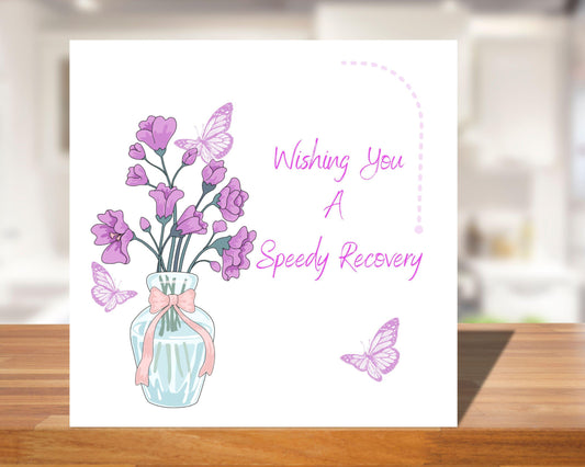 Get Well Soon Card ~ Recover From Your Operation Card ~ Speedy Recovery Card With Floral And Butterfly Design