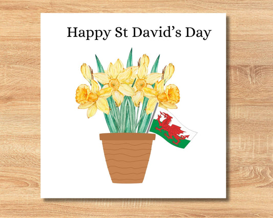 Personalised St Davids Day Card   St David's Day Card   St Davids Greeting  Daffodil Design St Davids Flag Design